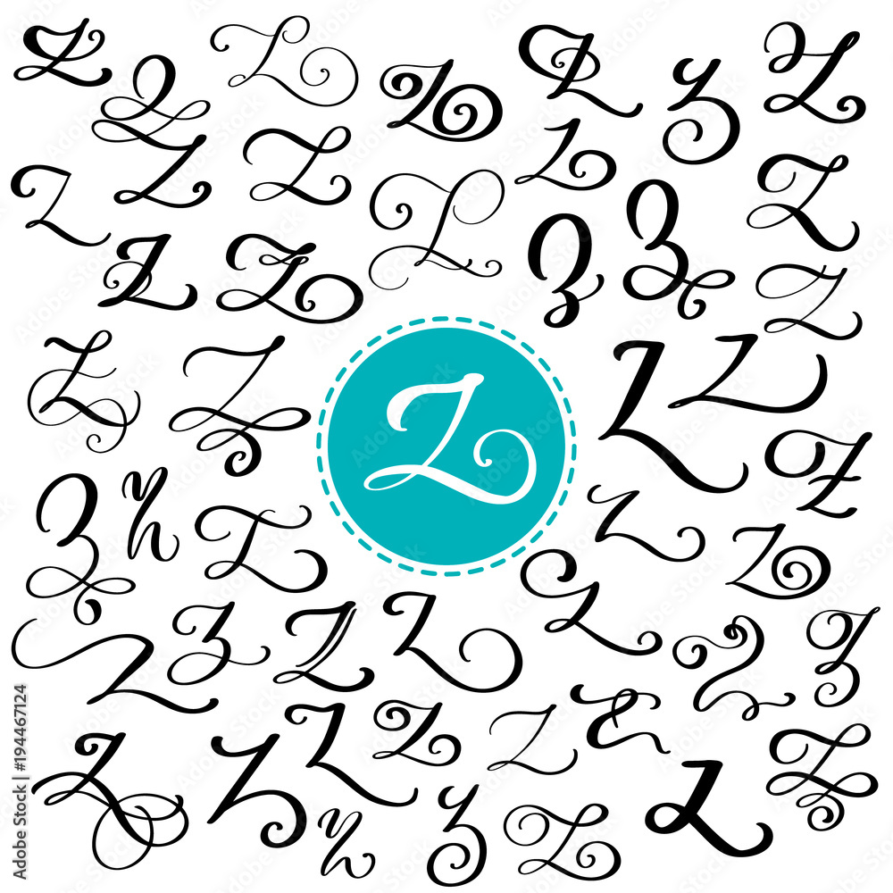 Hand drawn vector calligraphy letter Z. Script font. Isolated letters
