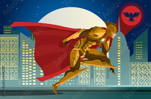 superhero jumping in the roof