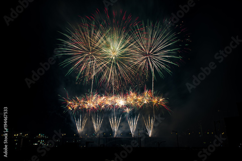 Fireworks marks the end of centennial celebration on the shores of Mississippi river  in downtown minneapolis