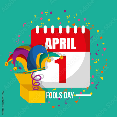 calendar jester hat box april fools day vector illustration