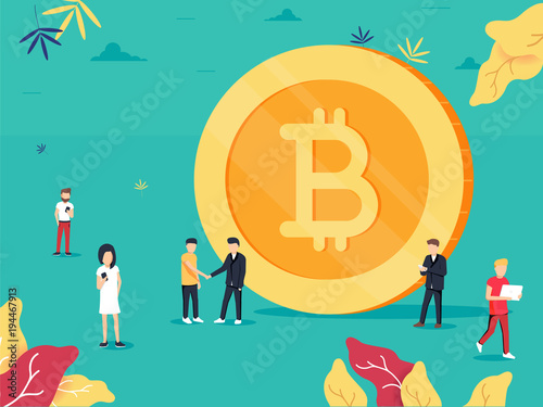 Bitcoin. Flat design style web banner of blockchain technology, bitcoin or altcoins and cryptocurrency mining.