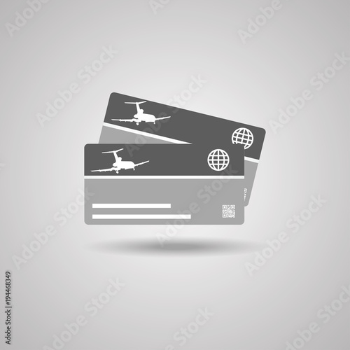 passenger airplane silhouette on a two boarding coupons background