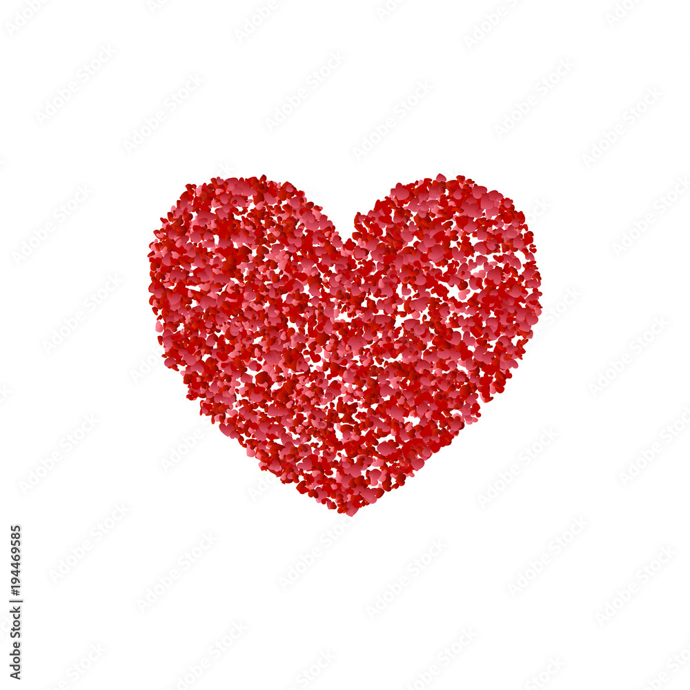 Vector colorful illustration of red heart dots isolated on white background. Decorative elements for Valentines day design.