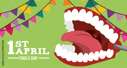 teeth prank comic garland decoration - april fools day vector illustration