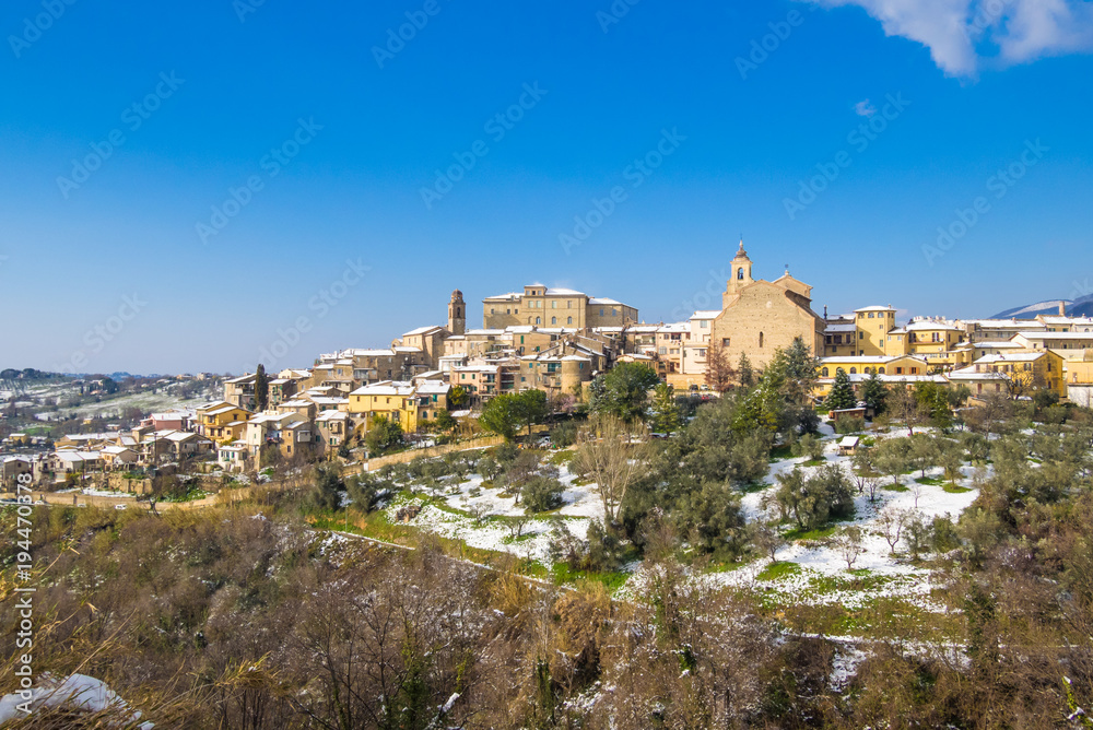 Poggio Mirteto (Italy) - The historic center of a little city in province of Rieti, beside Rome capital, under the exceptional snowfall of February 2018
