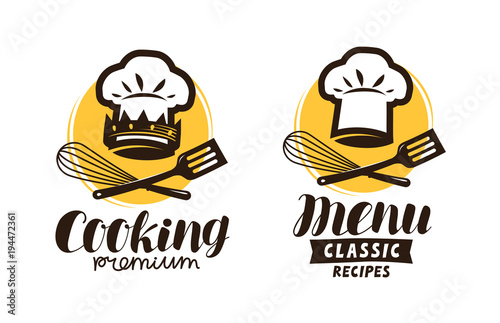 Cooking, cuisine logo. Label for restaurant or cafe menu. Vector illustration