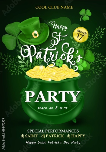 Happy Saint Patrick s Day Vector Illustration with Green Leprechaun Hat, Clower