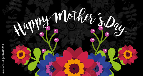 happy mothers day flowers decoration black background card vector illustration