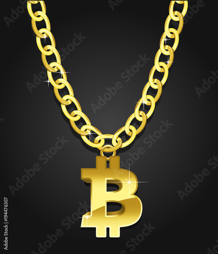 Bitcoin iconical symbol on the golden chain as the jewellery concept photo
