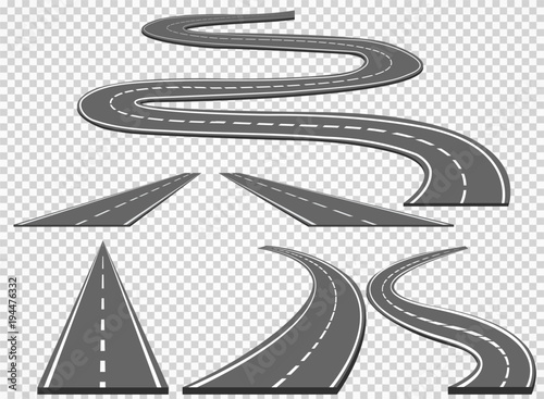 Valokuvatapetti Set of roads and road bends. Vector illustrations EPS10