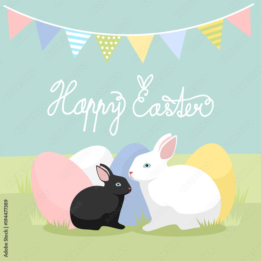 Easter bunnies with eggs, vector illustration Easter bunnies with eggs, vector illustration
