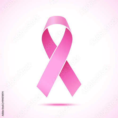 Pink realistic ribbon icon, breast cancer awareness symbol. Vector illustration