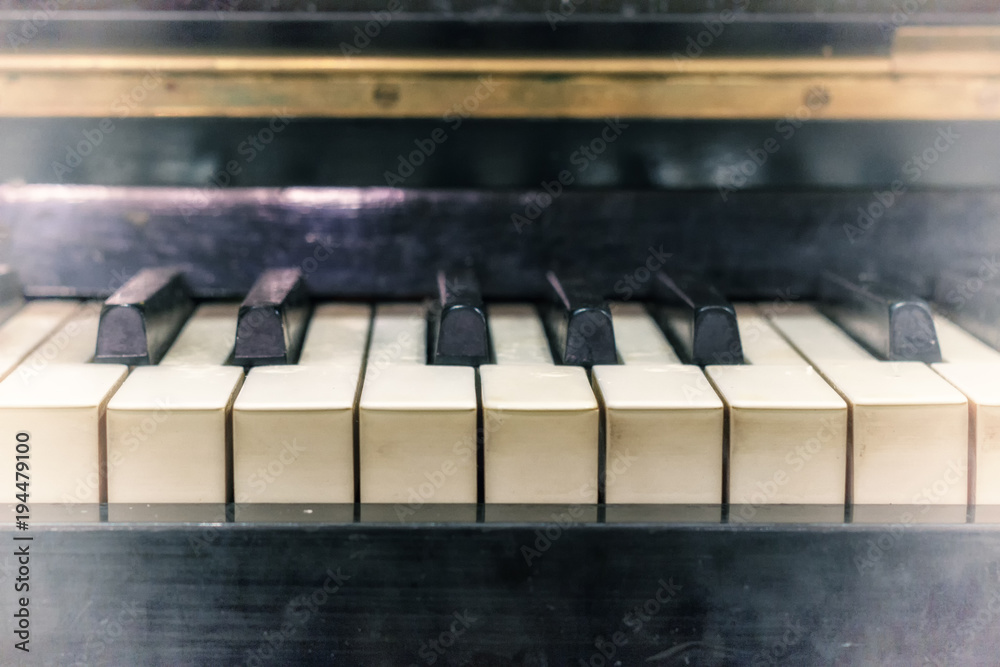 Pianoforte, front view instrument, musical instrument. learn to play the instrument at home. white large piano. piano keyboard. concert concept.