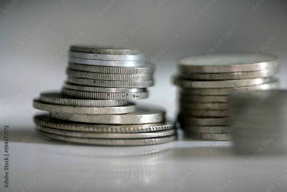 Stack of money coins; close up, selective focus. Stack of money coins; close up, selective focus.
