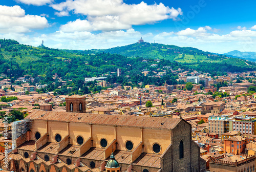 Bologna, Italy. Top view to Basilica of San Petronio and tegular photo