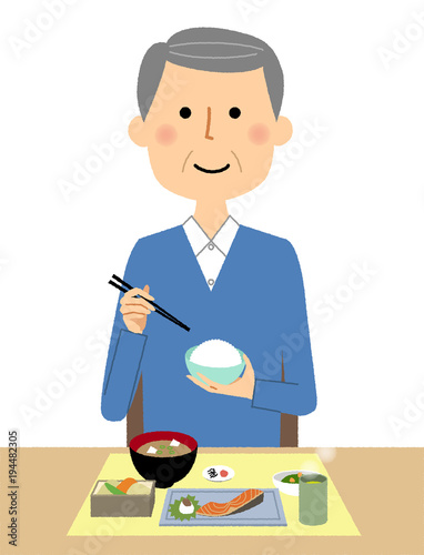 シニア男性　おじいちゃん　食事
