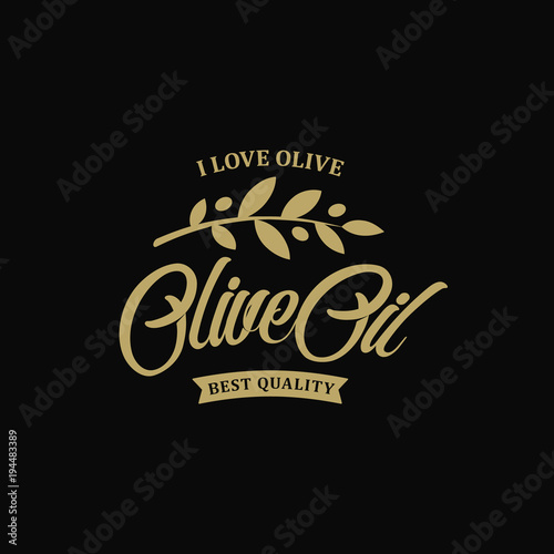 Extra virgin Olive oil premium quality. Olives branch vintage label. Healthy products retro green vector logo template. Eco food.