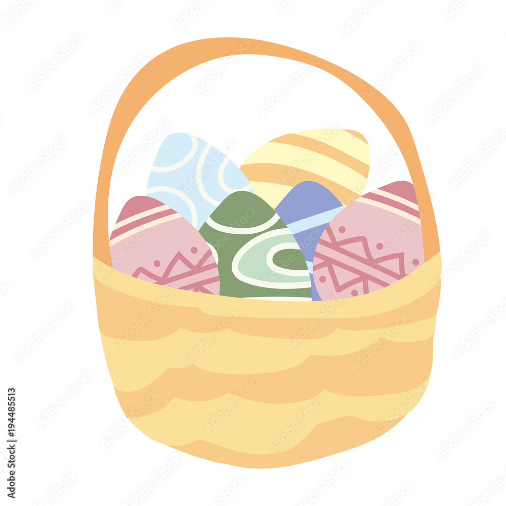 Fototapeta premium illustration of isolated basket of easter eggs on white