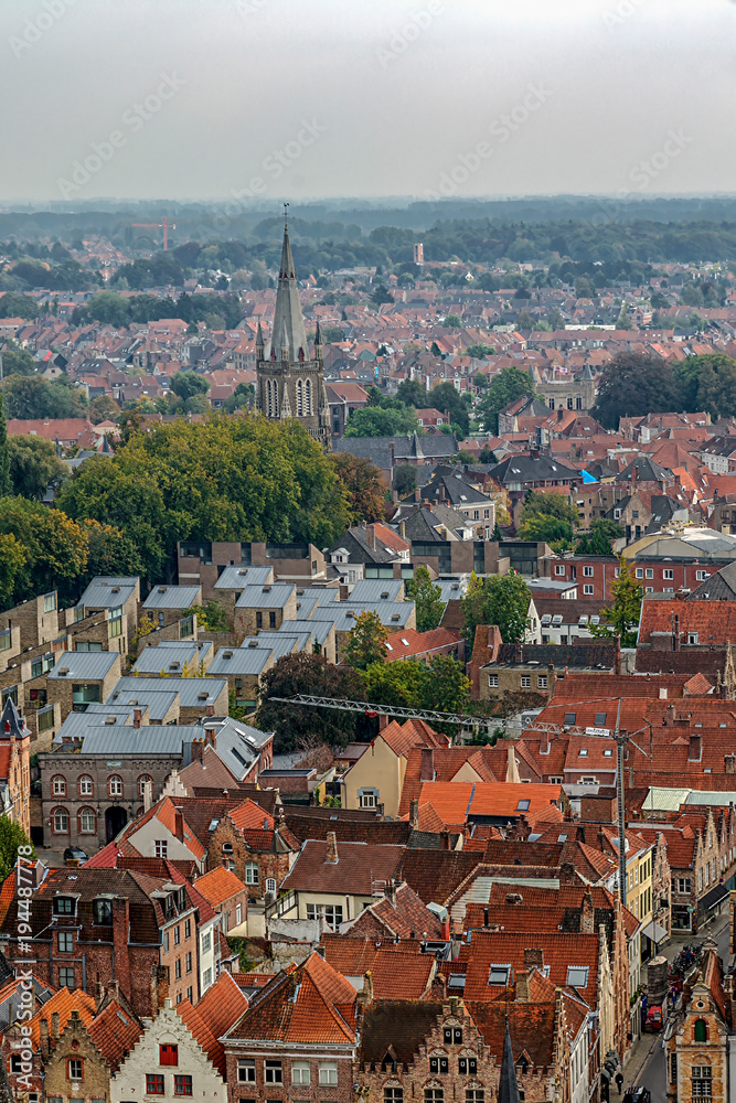 Aerial view of Bruges from Belfry, Belgium.