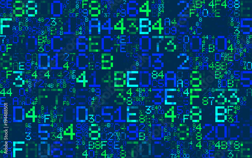 Vector Blue hexadecimal computer code. Abstract matrix background. Hacker attack. Generated computer code concept