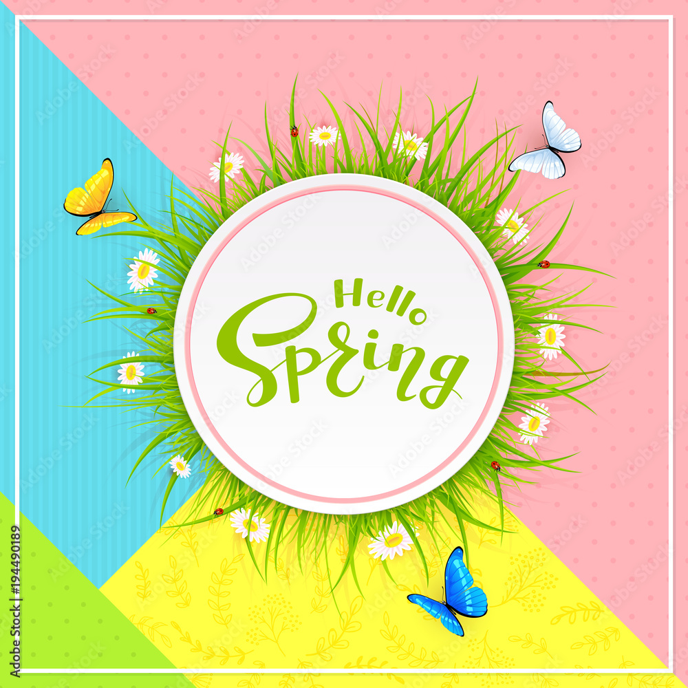 Colorful background and text Hello Spring Colorful background and text Hello Spring
