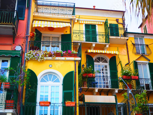 Photos Colorful facades of famous resort  Alassio (province of Savona) on the Italian R