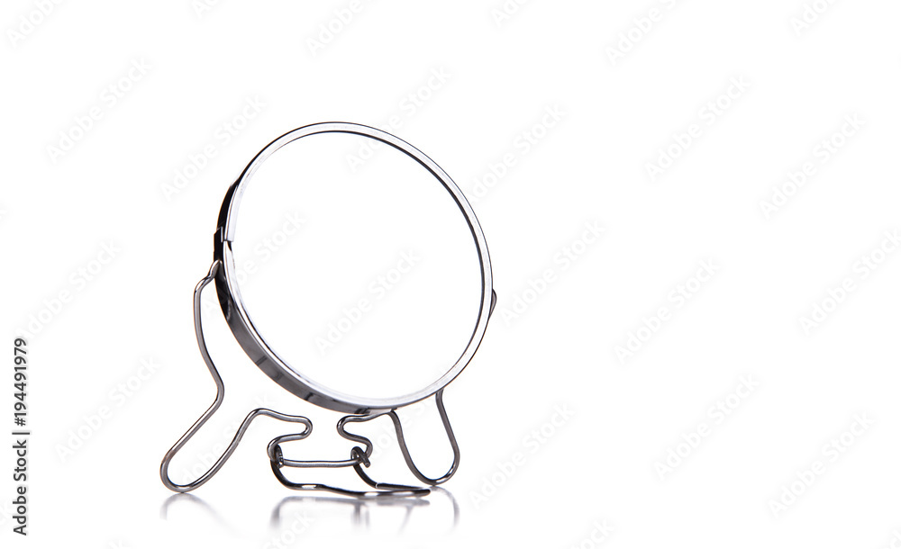 silver makeup mirror isolated on white silver makeup mirror isolated on white