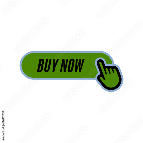 Buy now button with hand clicking icon