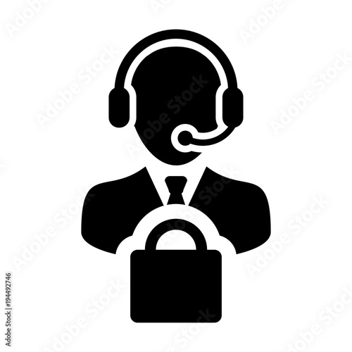 Service Icon Vector Male Operator Person Profile Avatar with Headset and Shopping Bag Symbol for Online eCommerce Support in Glyph Pictogram illustration © TukTuk Design