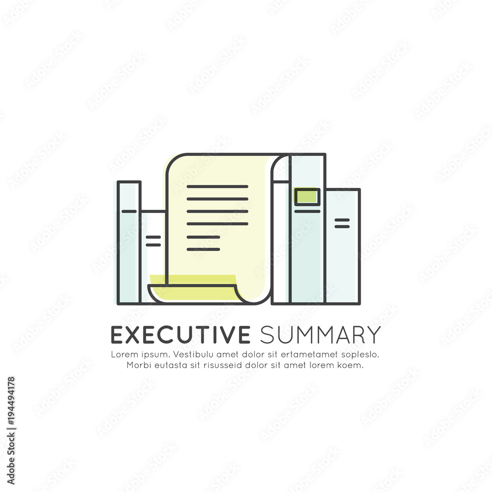 Vector Icon Style Illuetration Icon of Executive Summary Section Document  in front of Books with Data and Information Stock Vector | Adobe Stock