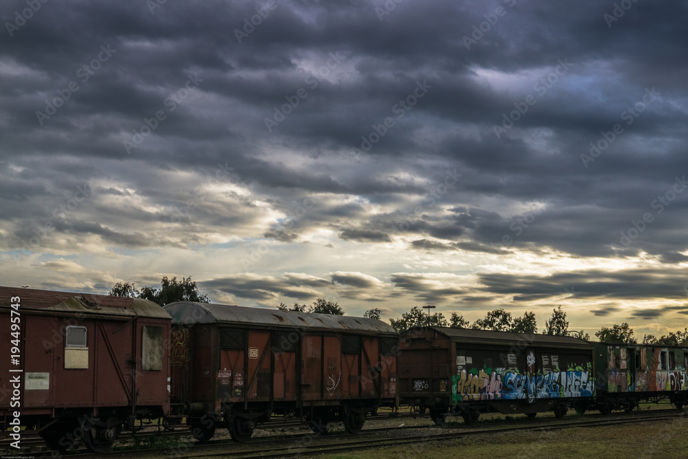 dramatic sky over the train