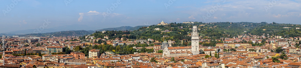 historic cityscape of Verona / View of the rooftops of the old town and the Verona Cathedral in Italy 