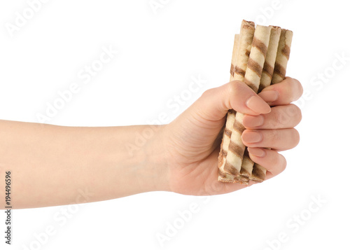 Waffle sticks tubes in hand