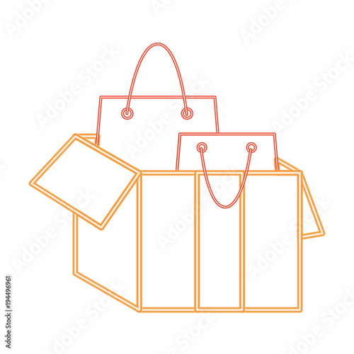 neon line shopping bags inside open box package