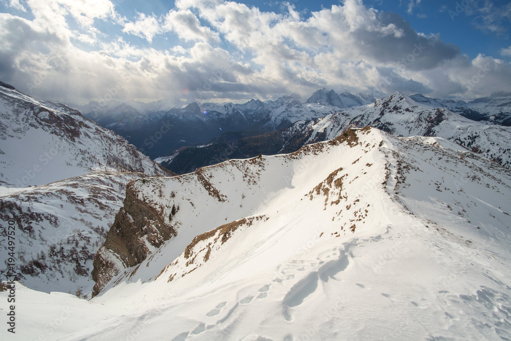 Mountains snow on Italy Dolomites