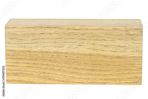 Brown wooden board isolated on white background. Oak wooden beam.