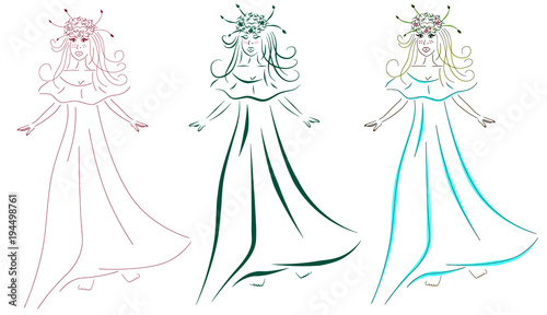 Girl nymph dryad air dress vector colored illustration sketch