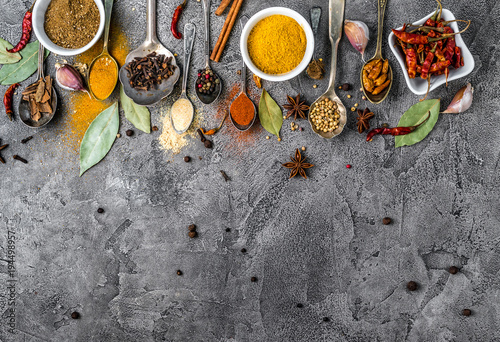 spices on white wooden background