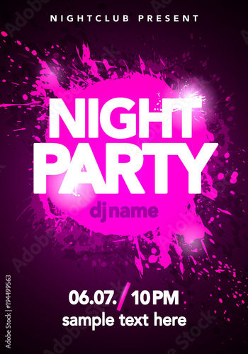 Vektor Illustration Tanz Party Poster Hintergrund Vorlage mit Splash und Tinten Splatter Effekte und moderne Pink und Violett Farben. Musik Event Fyler oder abstraktes Banner.