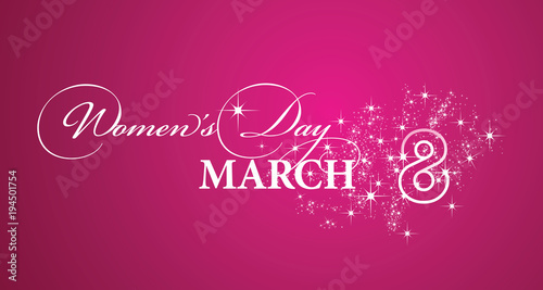 Womans Day 8 March white stars logo pink greeting card beautiful calligraphy
