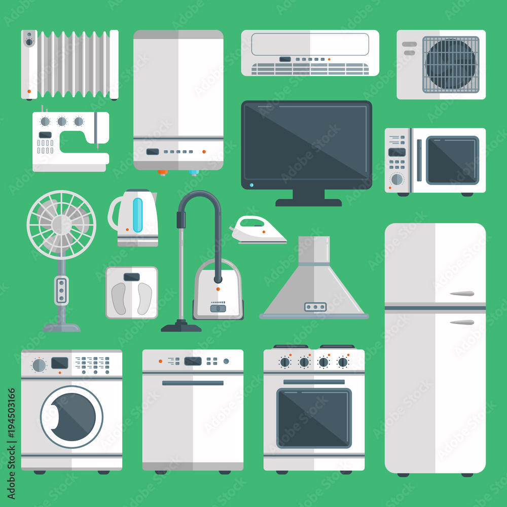 Vector home appliances isolated on background illustration of