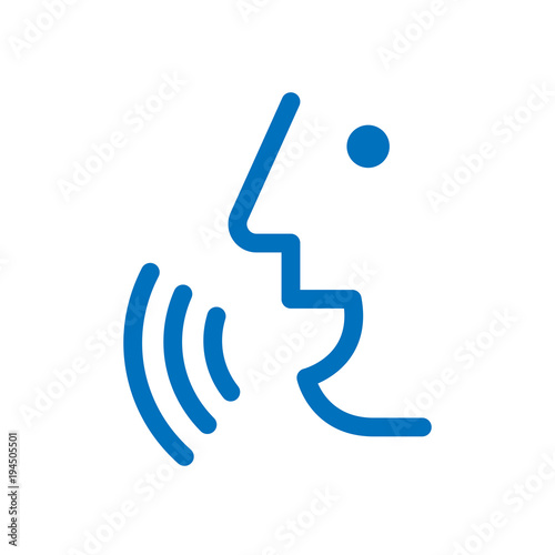 Voice icon. Head talk speak. Voice control recognition concept. Person command dictate phone. Black line, outline, thin trendy logo isolated on white flat adaptation design for web site, mobile app