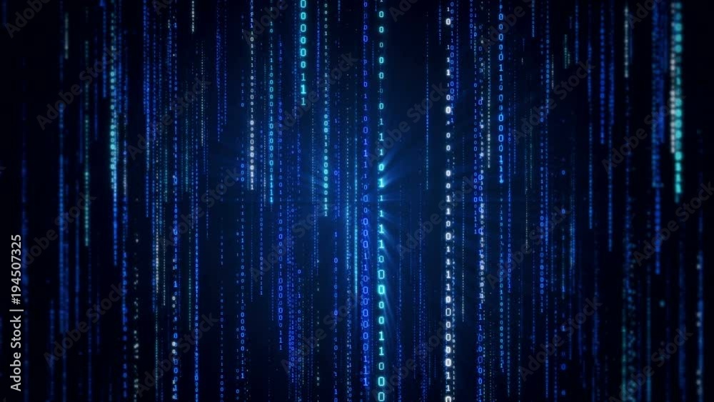 Falling binary code in the matrix style in the technological space