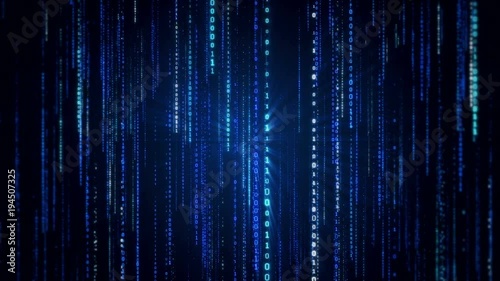 Falling binary code in the matrix style in the technological space