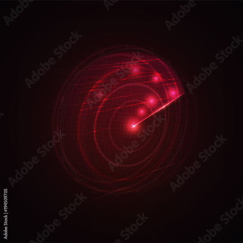 3d hud radar scanning the space . Military searching system blip . Navy radar with targets on screen . Technology background . Vector illustration .