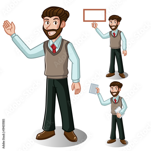 Businessman With Beard And man bun Vector Illustration