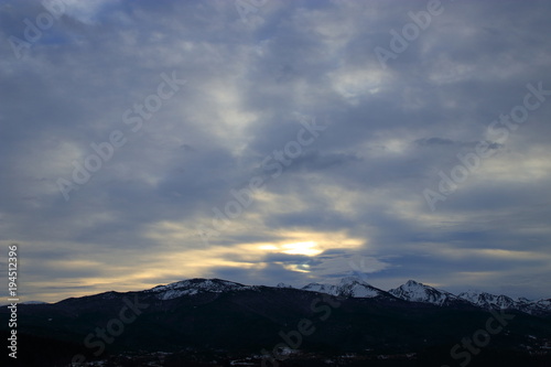 cloudy sky at sunset in Pyrenees. Ariege in south of France