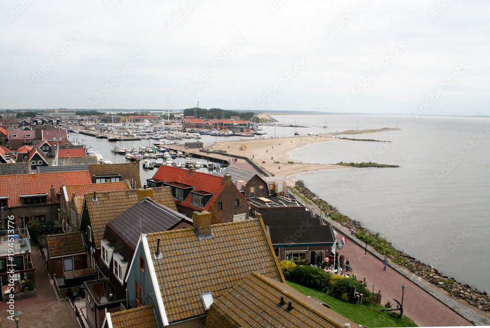 Birds-eye view over the village of Urk seen from the lighthouse