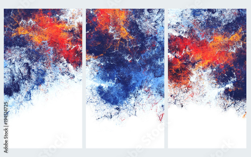 Fototapeta Naklejka Na Ścianę i Meble -  Blue and red artistic splashes. Abstract cold painting pattern. Bright texture for creative graphic design. Futuristic set backgrounds for poster, cover booklet, banner. Fractal art