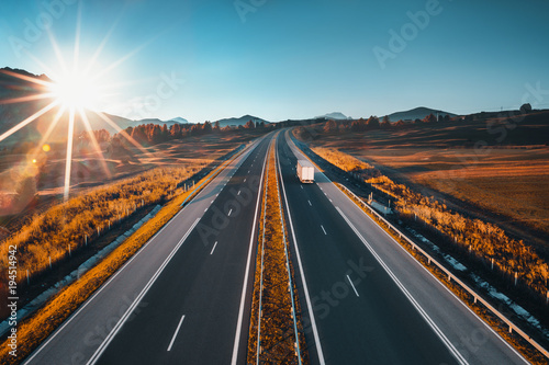 Driving on open road at beautiful sunny day